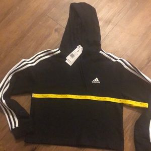 Adidas black cropped hoodie with white stripes on sleeve size S / NWT